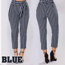 idrop Women's High-Waist Striped Cropped Pants with a Front Tie