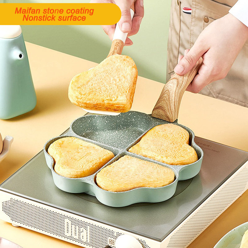 idrop Nonstick 4 Leaf Clover Shape Frying Pan Skillet [ 4 Slot ] / Pemanggang Tidak Lekat Bentuk Daun Clover / 麦饭石爱心四孔煎蛋锅平底不粘蛋饺锅早餐鸡蛋汉堡煎锅厨用品小锅