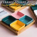 idrop Japanese Style Wooden Serving Tray & Ceramic Square Bowl / Dulang Hidangan Kayu Gaya Jepun & Mangkuk Persegi Seramik / 4格小方碗木板托盘 (9*9CM碗 19*19CM托盘)