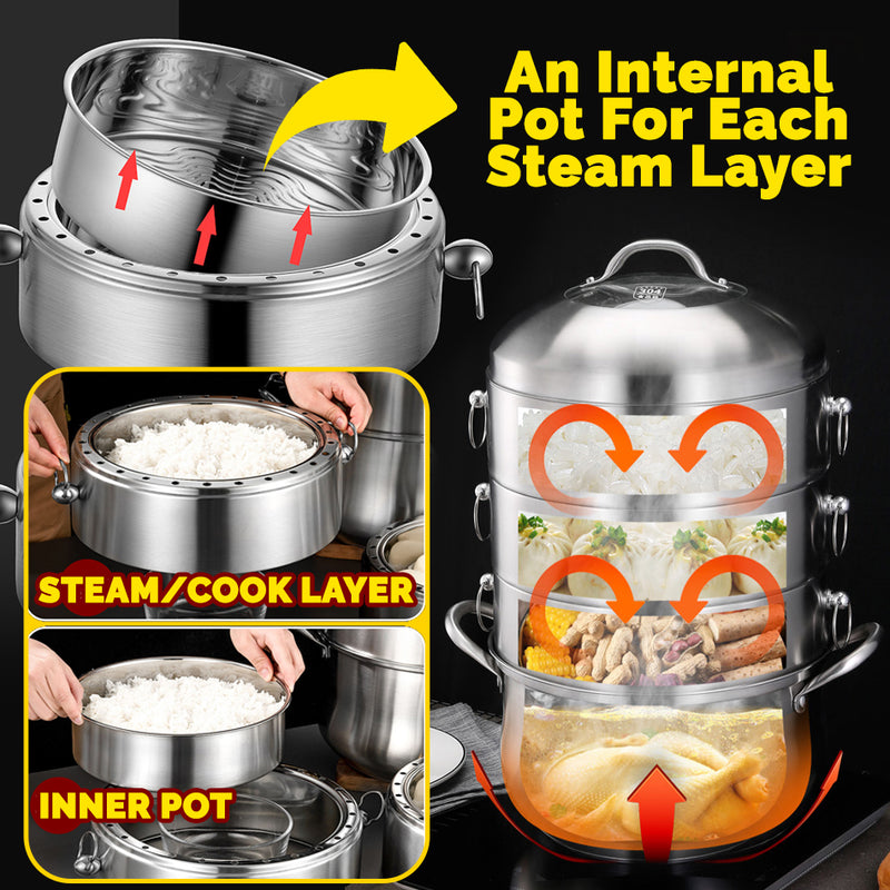 idrop [ 30CM ] 3 LAYER Multilayer Stainless Steel Kitchen Steamer Cooker / Periuk Memasak & Stim Bertingkat / 多层不锈钢厨房蒸锅炊具