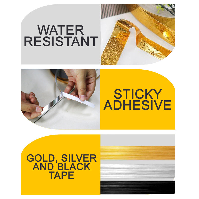 idrop [ 50M x 0.5CM ] Household Decorative Sevving Adhesive Strip Sticker / Pita Lekat Dekorasi / 装饰胶带 [ Gold / Silver / Black  ]