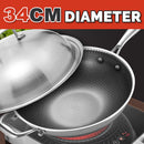idrop 34cm Stainless Steel Non-Stick Cooking Wok with Full Stainless Steel Lid Cover