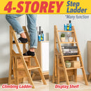 idrop [ 2 IN 1 ] Multifunctional Foldable Wooden Chair to 4 Storey Step Ladder / Kerusi Kayu dan Tangga / 【二合一】多功能折叠木椅转4层梯
