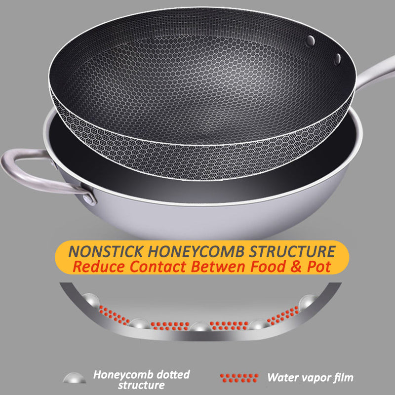 idrop [ 32 / 34CM ] Inner Honeycomb Nonstick Scratch Resistant Cooking Wok Frying Pan / Periuk Kuali Memasak Tidak Lekat / 32CM/34CM内蜂窝单柄特厚不粘炒锅(可立玻璃盖 )
