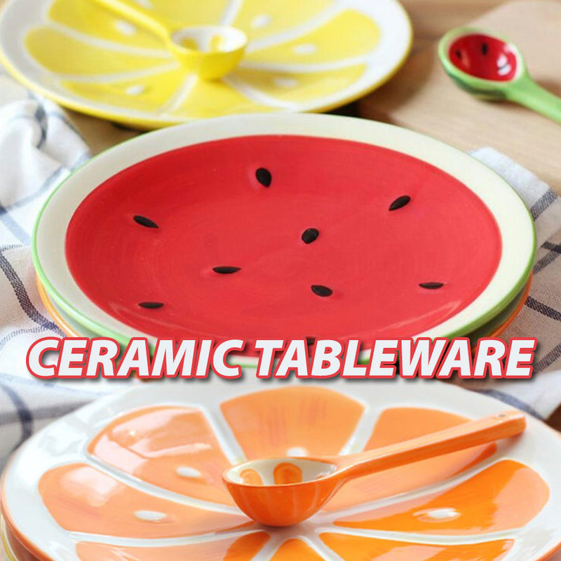 idrop [ 3PCS Set ] Ceramic Fruit Design Tableware Bowl Plate Spoon / Set Mangkuk Pinggan dan Sudu Seramik / 陶瓷套装 陶瓷水果三件套(5"碗,8"盘,1勺 子)