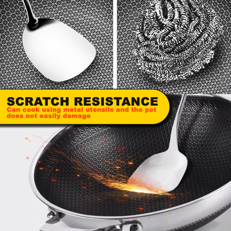 idrop [ 34CM ] Honeycomb Nonstick SUS316 Stainless Steel Cooking Wok with Full Steel Lid Cover / Kuali Memasak Keluli Tahan Karat / (内外蜂窝)(钢盖)34CM不粘炒锅(全印 316)丰隆