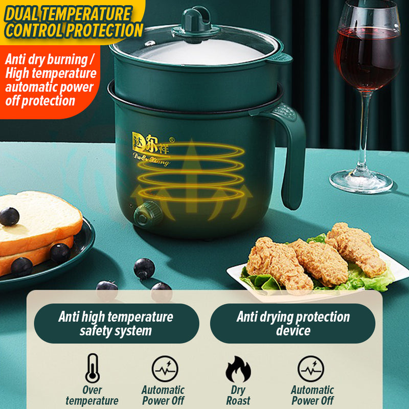 idrop [ 18CM ] 1.5 Liter Double Layer Electric Cooking Pot & Steamer 800W / Periuk Memasak dan Stim Elektrik / 18CM双层旋钮电煮锅(防烫格 )(800W)