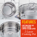 idrop 2 Layer Stainless Steel Kitchen Cooking & Steaming Cookware Pot [ 16cm / 18cm / 20cm ]