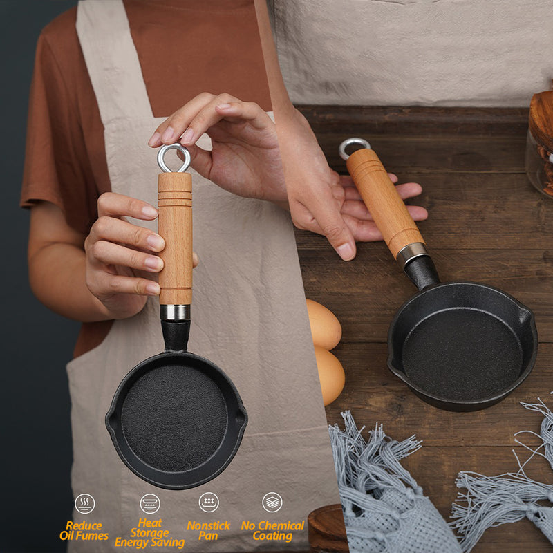 idrop [ 10CM ] Cast Iron Pan With Wooden Handle / Periuk Masak Besi 10CM / 10CM泼油小锅(木柄铸铁锅)