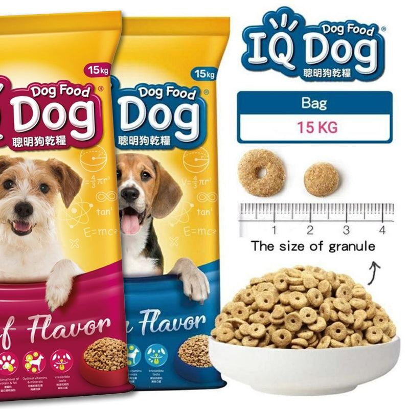 idrop [ 15KG ] Dog Food IQ Dog Dry Food Kibble ( CHICKEN / BEEF ) flavor / IQ Dog Makanan Kering Anjing Haiwan Peliharaan perisa (AYAM / DAGING ) / 干狗粮粗磨（鸡肉味/牛肉味）