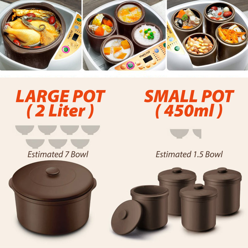 idrop [ 2L ] Minipot Multifunction Electric Cooking Stew Pot Cooker with Ceramic Stew Pot [ 1 Big Pot 4 Small Pot ]