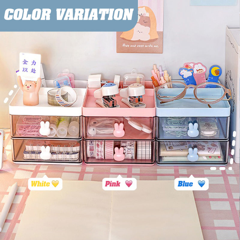 idrop [ 2 LAYER ] Desktop Table Drawer Storage Box for Stationary and Makeup / Kotak Meja Rak Penyimpanan Untuk Alat Tulis & Alat Solek / 塑料双层抽屉桌面收纳格