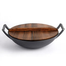 idrop 32CM / 36CM CAST IRON - Wok Cooking Pot with Wooden Lid