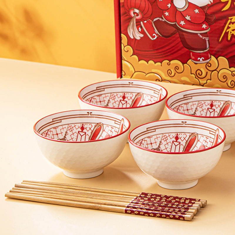 idrop [ 6PCS ] CNY Chinese New Year of Rabbit Ceramic Rice Bowl Set with Chopsticks [ Dazhan Hong Rabbit ] / Set Mangkuk Seramik & Chopstick Tahun Baru Cina Tahun Arnab / 陶瓷套装(兔) 大展宏兔6碗6筷陶瓷套装(吉祥福兔)CNY