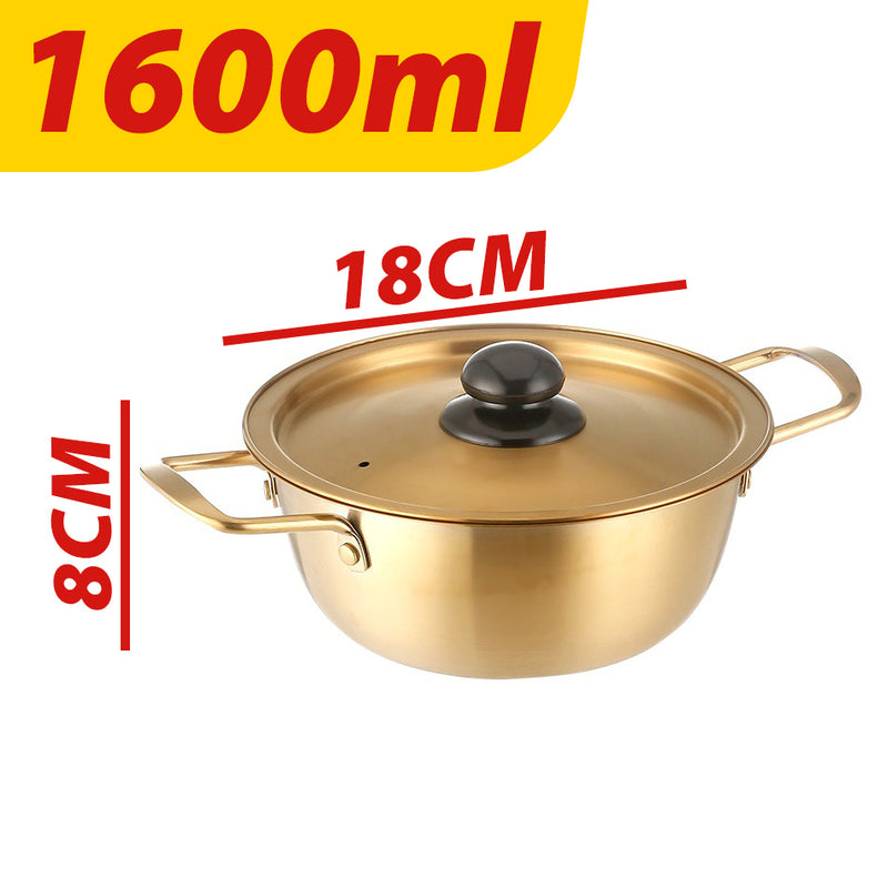 idrop [ 18CM / 1600ml ] Gold Color Plated Double Ear Instant Noodle Pot / Mangkuk Makan Mi Segera 18CM / 泡面锅(镀金)(双耳汤锅)(20.3CM)