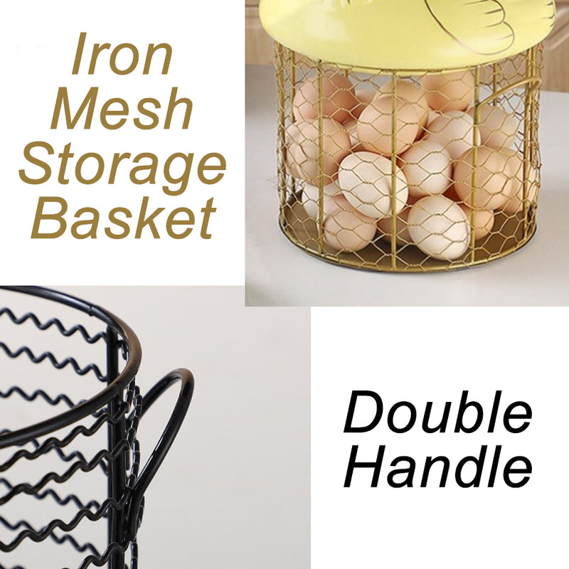 idrop Ceramic Chicken Egg Storage Wire Basket / Ayam Seramik Bekas Penyimpanan Telur / 陶瓷红鸡冠配金色直筒网篮