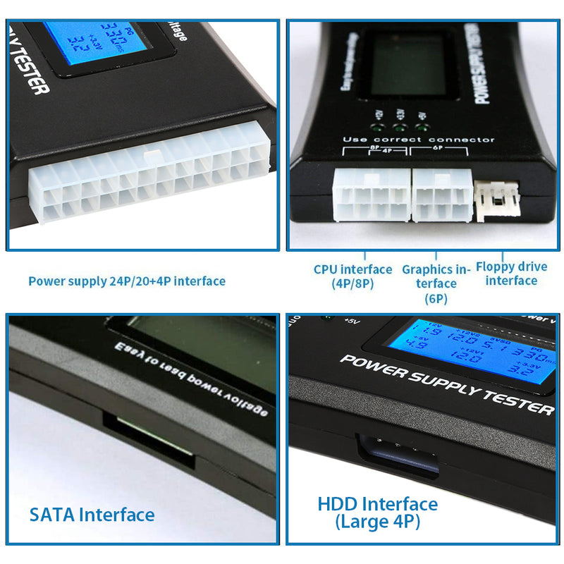idrop Power Supply Tester IV - PC CPU Checker 20/24 PIN 4P / 8P / 6P SATA HDD Interface