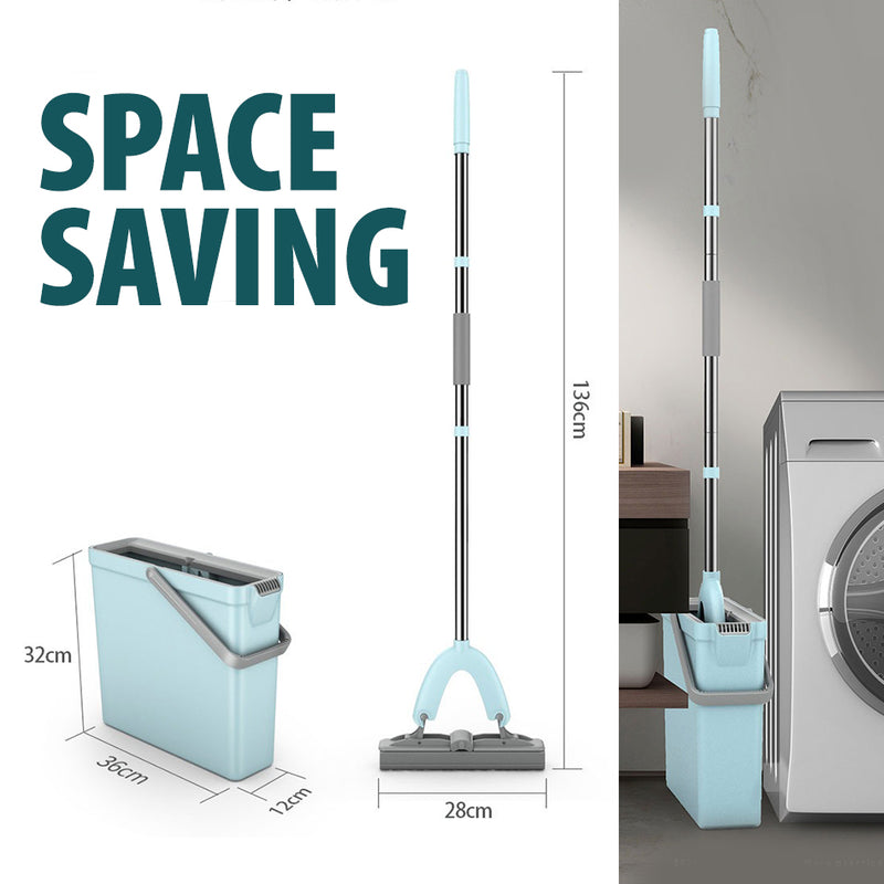 idrop Water Absorbent Double Fold Sponge Mop with Bucket / Mop Pencuci Lantai Cepat Serap Air dengan Baldi / 吸水海绵拖把对折式挤水懒人地拖布家用胶棉拖把头免手洗干湿两用