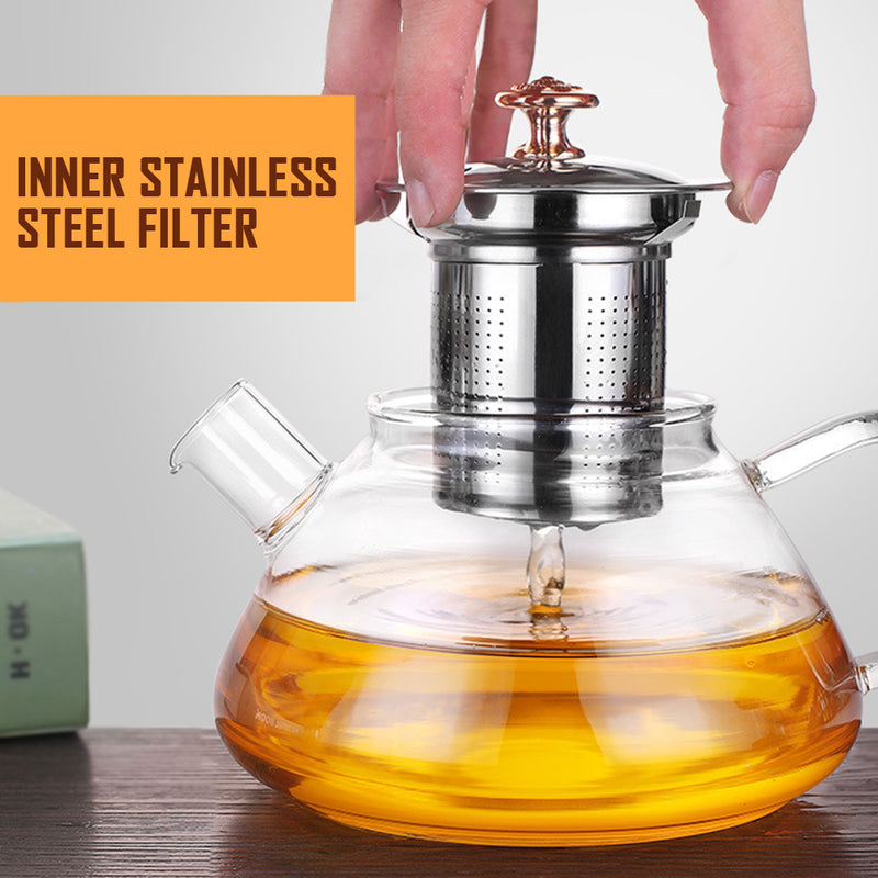 idrop 1L GLASS TEAPOT - Tea Pot with Stainless Steel Filter