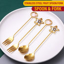 idrop [ 2PCS ] Circle & Star Gold Stainless Steel SUS304 Spoon & Fork Utensil Set / Set Sudu Garfu Keluli Tahan Karat Warna Emas  / 304星星叉子星星勺子圆型叉子圆型勺子