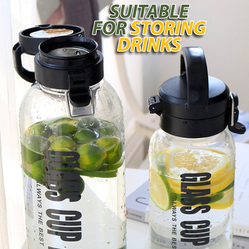 idrop [ 1000ml ] Glass Cup Plus Drinking Water Bottle / Botol Minuman Kaca 1000ML / (锁扣盖)高硼硅玻璃壶带套(水壶