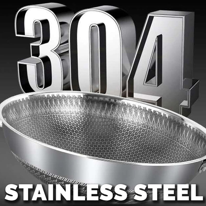 idrop 40CM  SUS304  Stainless Steel Kitchen Non Stick Honeycomb Cooking Frying Wok with Lid Cover