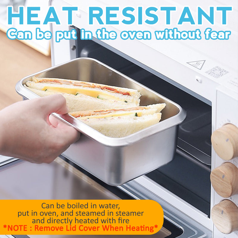 idrop [ 600ml + 1400ml + 2800ml ] SUS316 Stainless Steel Antibacterial Rectangle Food Container Food Grade Heat Resistant Lunch Box / Bekas Makanan Keluli Tahan Karat Tahan Panas / 316材质抗菌不锈钢2件套保鲜盒长方形(600ML+1400ML + 2800ml)