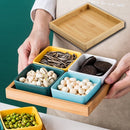 idrop Japanese Style Wooden Serving Tray & Ceramic Square Bowl / Dulang Hidangan Kayu Gaya Jepun & Mangkuk Persegi Seramik / 4格小方碗木板托盘 (9*9CM碗 19*19CM托盘)