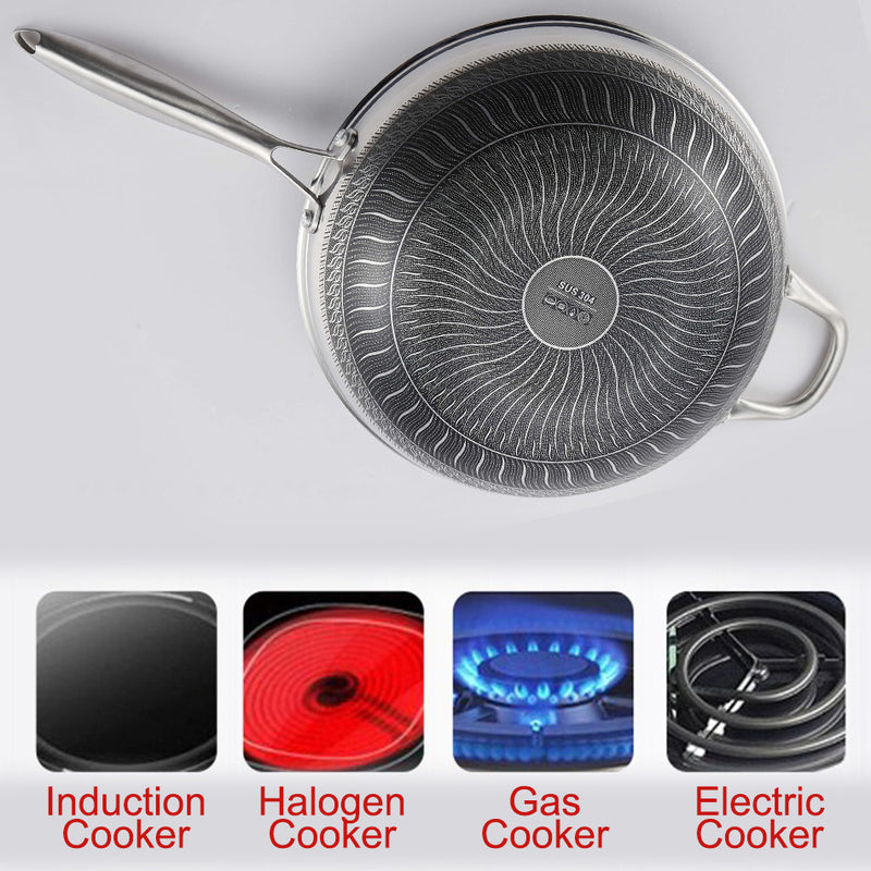 idrop 36CM SUS304 Stainless Steel Nonstick Honeycomb Frying Cooking Wok