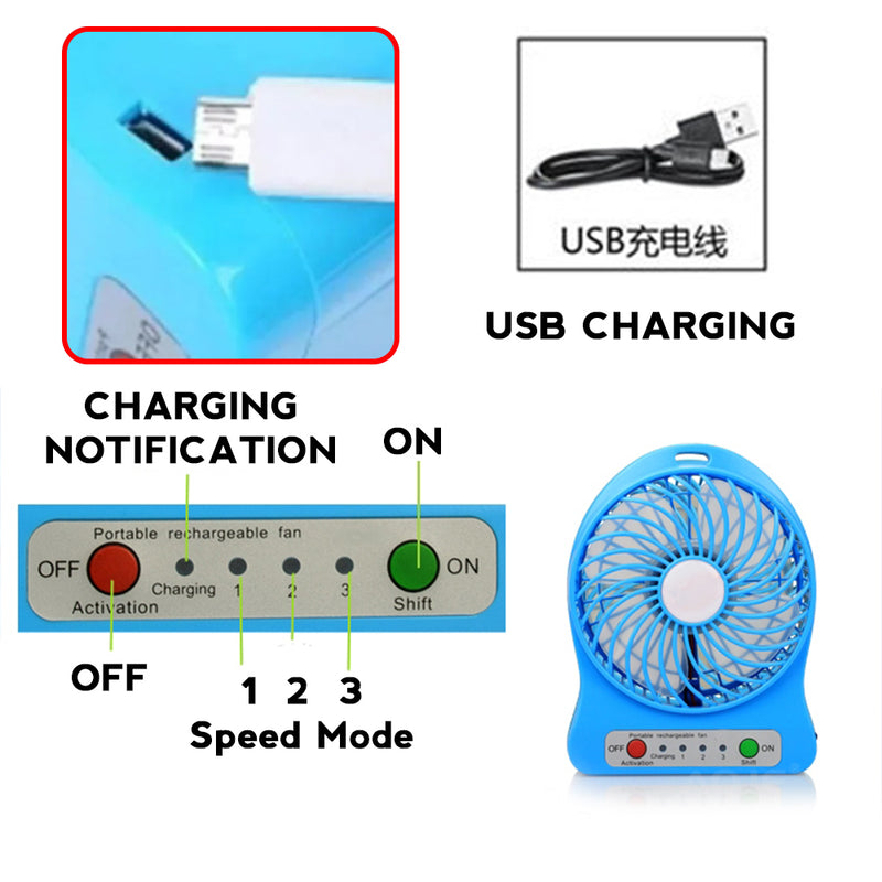 idrop Portable Electric USB Mini Fan LED Light Rechargeable Battery