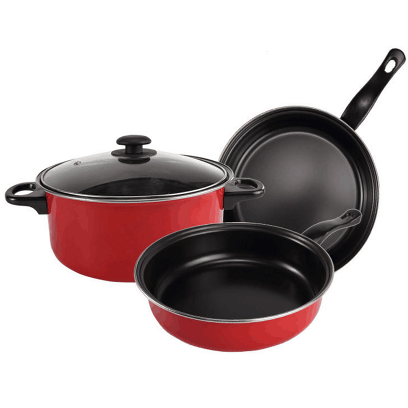 idrop 5PCS RED KITCHEN Cooking Pot Pan Set