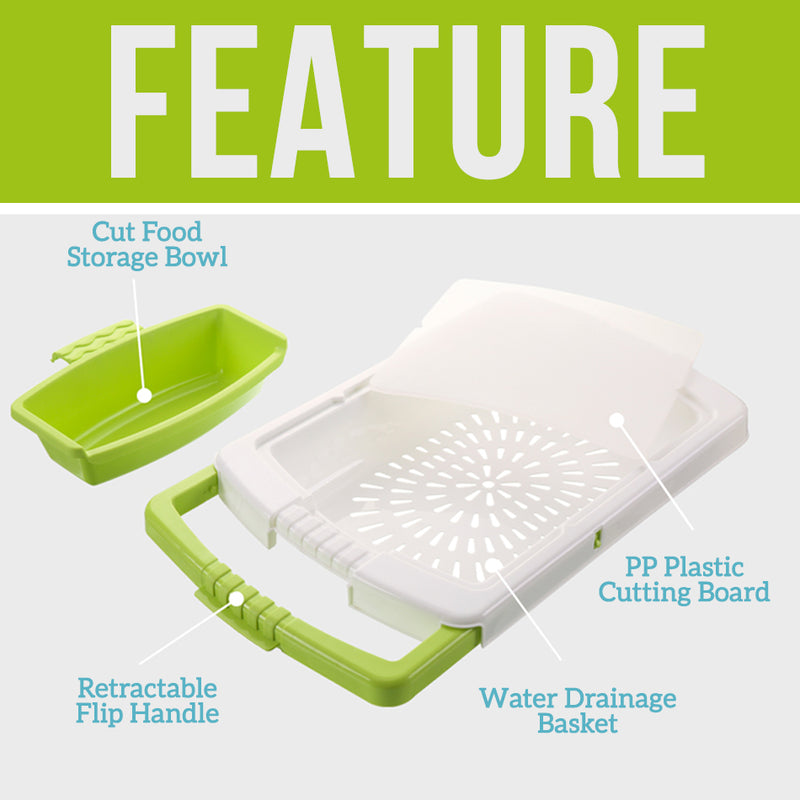 idrop 2 IN 1 Multifunction Kitchen Sink Retractable Cutting Chopping Board Water Draining Basket