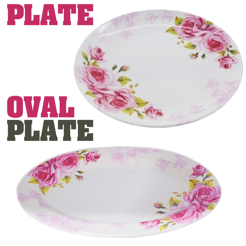 idrop Rose Pattern Melamine Kitchen Dining Tableware Set 1 [ 10 Pcs / 20 Pcs ]