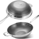 idrop 34cm Stainless Steel Non-Stick Cooking Wok with Full Stainless Steel Lid Cover