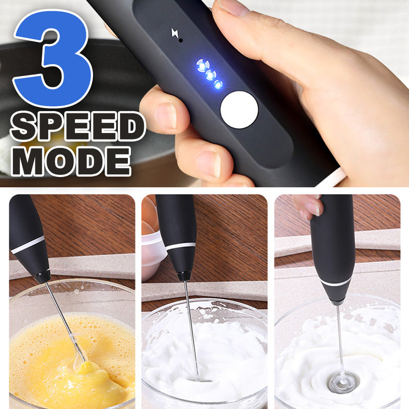 MESOCO Immersion Blender,Milk Frother Handheld Foam Maker USB Rechargeable Coffee Frother with 2 Stainless whisks,3-Speed Adjustable Mi