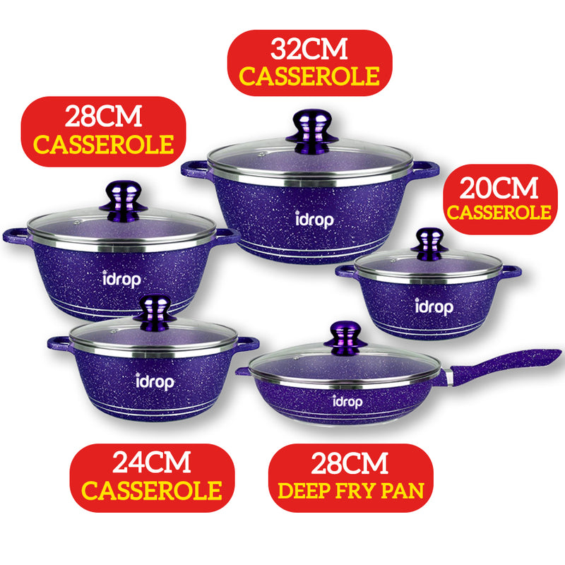 idrop [ 13PCS ]  Ceramic Granite Alloy Non Stick Coating Kitchen Cooking Deep Fry Pan Pot Casserole Set  / Set Periuk Memasak [ Include FREE Gift ]