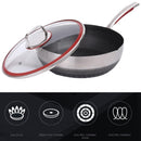 idrop [ 30CM ] SUS316 Stainless Steel Nonstick Honeycomb Cooking Wok with Glass Lid / Kuali Memasak Keluli Tahan Karat / 30CM不锈钢内外蜂窝雪平锅