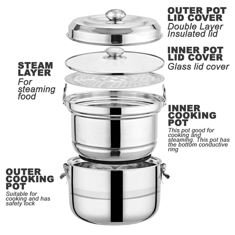 idrop [ 9L / 7L ] Kitchen Thermal Insulated Cooker & Steamer Cooking Pot with Handle / Periuk Masak & Stim / 厨房保温锅蒸锅带手柄