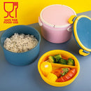idrop Round Wheat Plastic Food Lunchbox / Bekas Bekal Makanan Mudah Alih / 小麦圆形饭盒套装 [ FREE SPOON / FORK / CHOPSTICK ] [ 16.5cm X 11cm ]