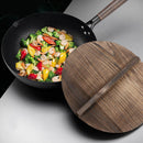 idrop [ 32CM ] Uncoated Pure Iron Kitchen Single Handle Cooking Wok with Wood Cover / Periuk Kuali Memasak Bersama Penutup Kayu / 32CM无涂层纯铁单柄炒锅带木 盖