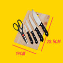 idrop [ 6pcs ] Kitchen Knife Set with Wooden Cutting Chopping Board / Set Pisau Dapur Memasak dan Papan Potong / 小号木菜板套装双面吸 (19*28CM)(菜板+3PCS 厨师刀+剪刀+果刀 )