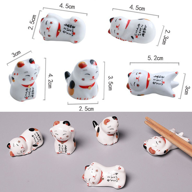 idrop [ 5PCS ] Ceramic Lucky Cat Chopstick Holder / Pemegang Chopstick Kucing / 陶瓷招财猫筷子架(5个套)