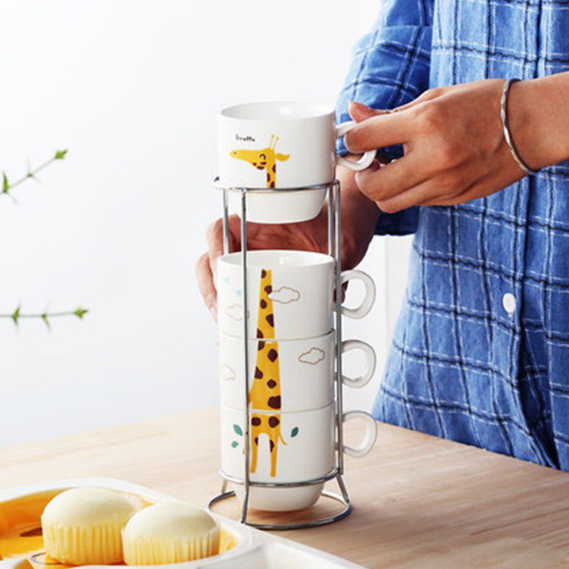idrop Stacking Ceramic Cup Tower Set [ 4pcs Cup ]