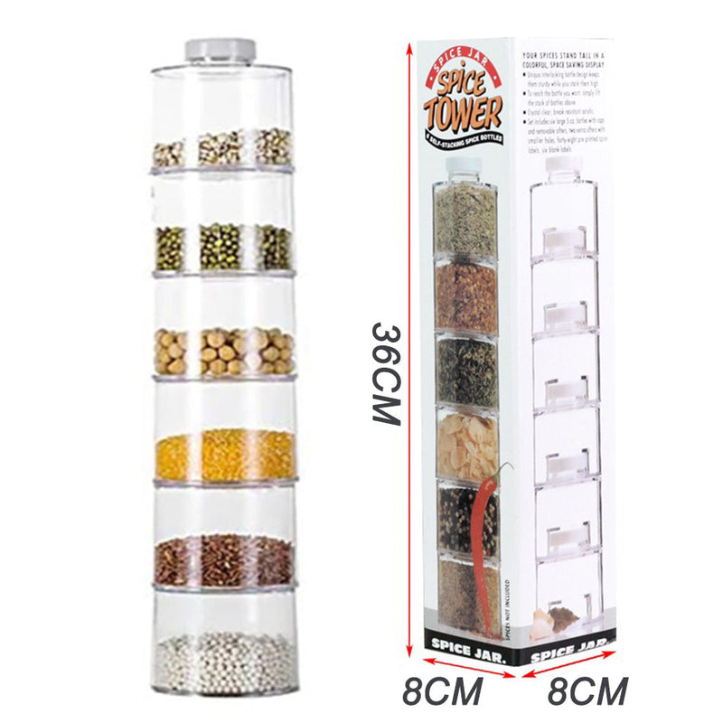idrop 6PCS Spice Jar Spice Tower Stackable Seasoning Storage / Bekas Tempat Penyimpanan Rempah Ratus / 香料罐香料塔可堆叠调味料储存