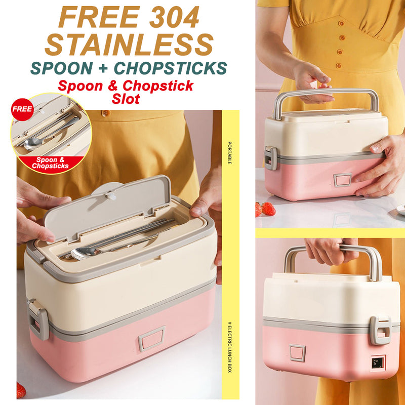 idrop [ 1L ] Electric Lunchbox with Stainless Steel SUS304 Container 300W with FREE Sppon & Chopsticks / Kotak Memasak Elektric / 1L不锈钢电热饭盒(蒸煮饭盒)(304)(300W)(内置勺筷