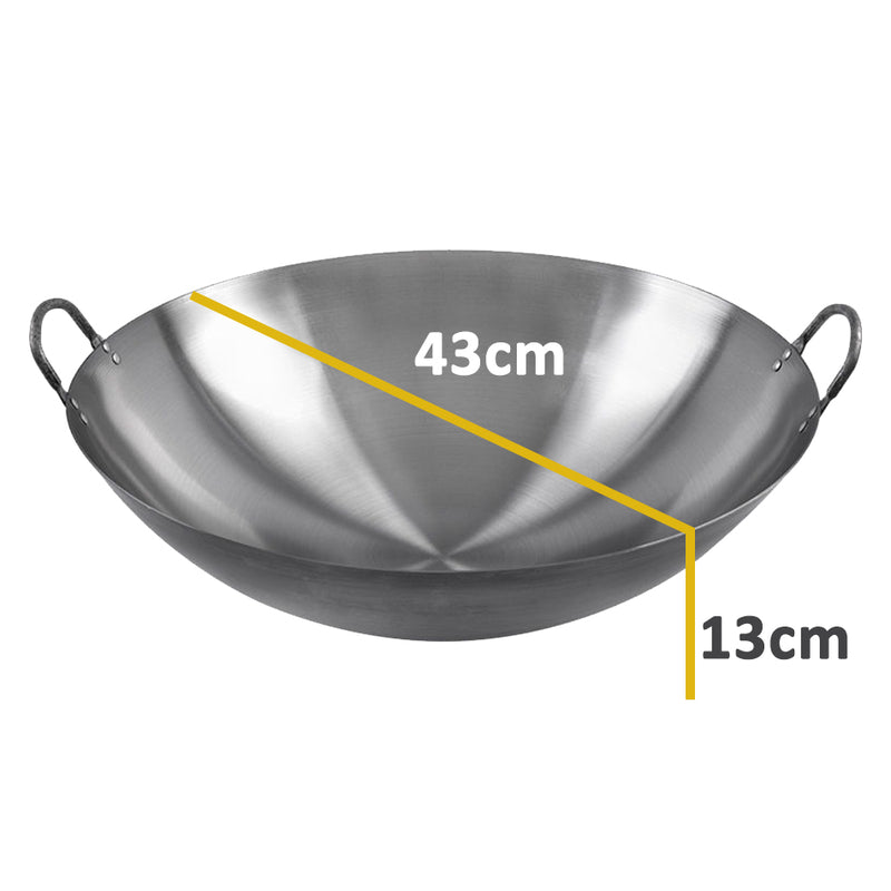 idrop [ 43CM ] Stainless Steel Binaural Frying Pan Wok / Kuali Masak Keluli Tahan Karat / 43CM不锈钢砂光双耳炒锅