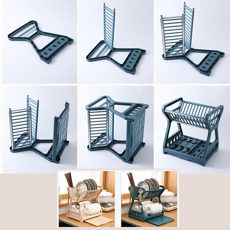idrop [ 2 LAYER ] Full Set Dishrack Plastic & Stainless Steel / Rak Pinggan Mangkuk Plastik & Keluli Tahan Karat / 塑料不锈钢全套款碗架(牛皮纸盒)