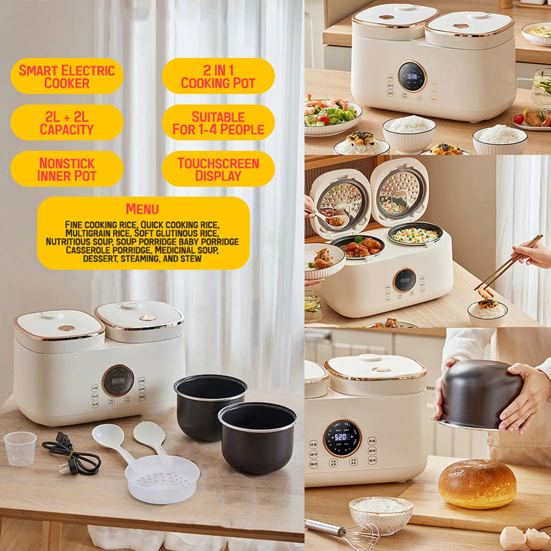 idrop [ 2 Liter ] 2 IN 1 Multifunction Smart Electric Health Rice Cooker 800W / Periuk Masak Elektrik Pelbagai Guna Dua Dalam Satu / 2L智能养生电饭煲800W双饭煲