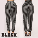 idrop Women's High-Waist Striped Cropped Pants with a Front Tie