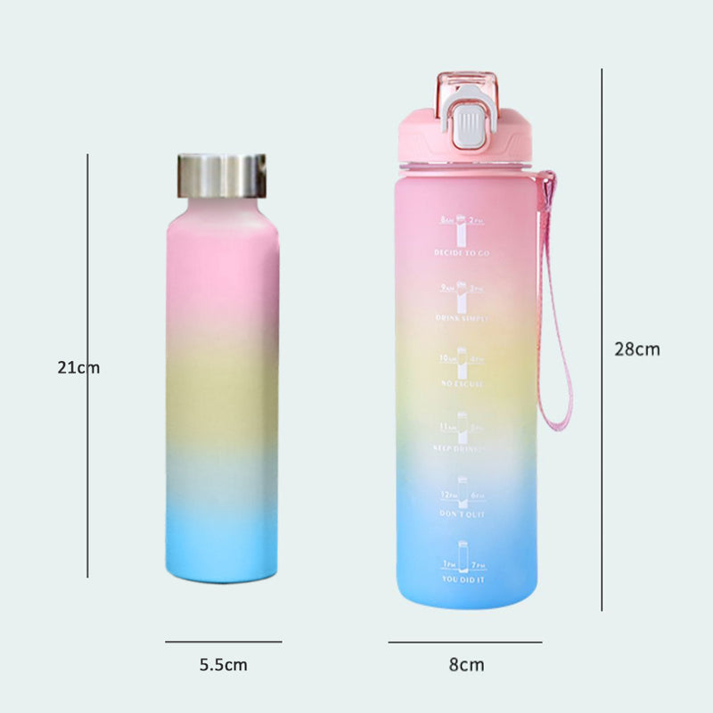 idrop [ 2 IN 1 ] Gradient Color Drinking Water Bottle Set [ 1000ml + 460ml ] / Set Botol Minuman Warna Warni  2 Dalam 1